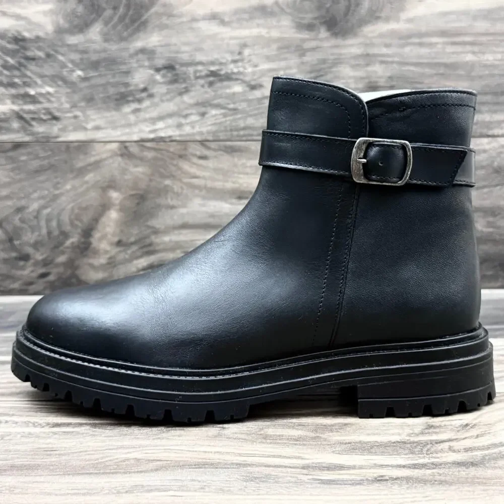 NEW Steve Madden Maezy 9M Black Leather Ankle Boots Bootie Biker - Picture 7 of 11